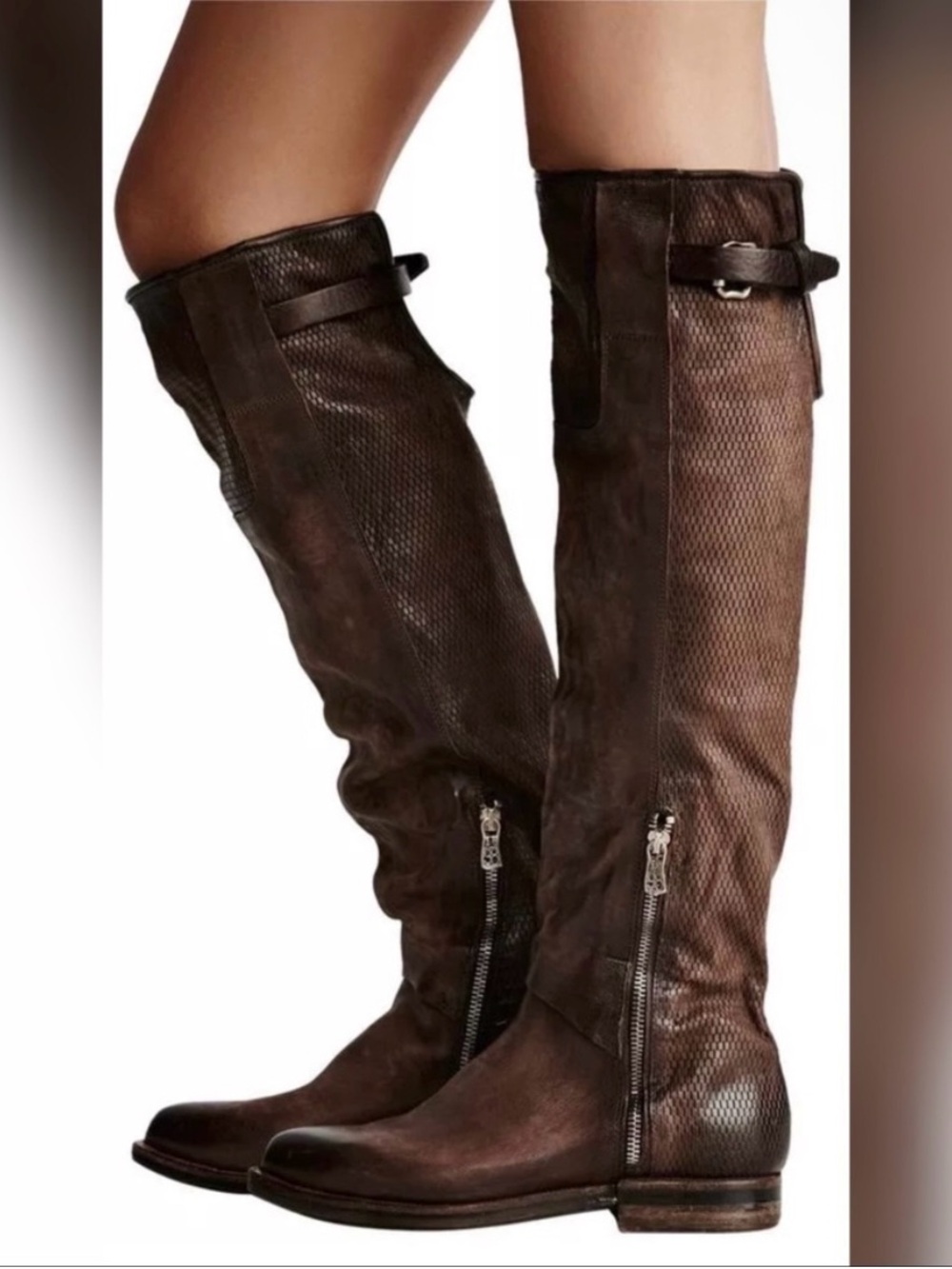 A.S. 98 Free People Royce Tall Over the Knee Brown Leather Boots Women 39 US 8.5